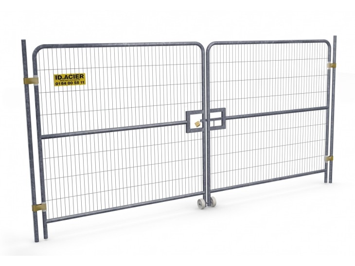 Portail de chantier grillagé avec roulettes : 4 x 2 m - ID Acier