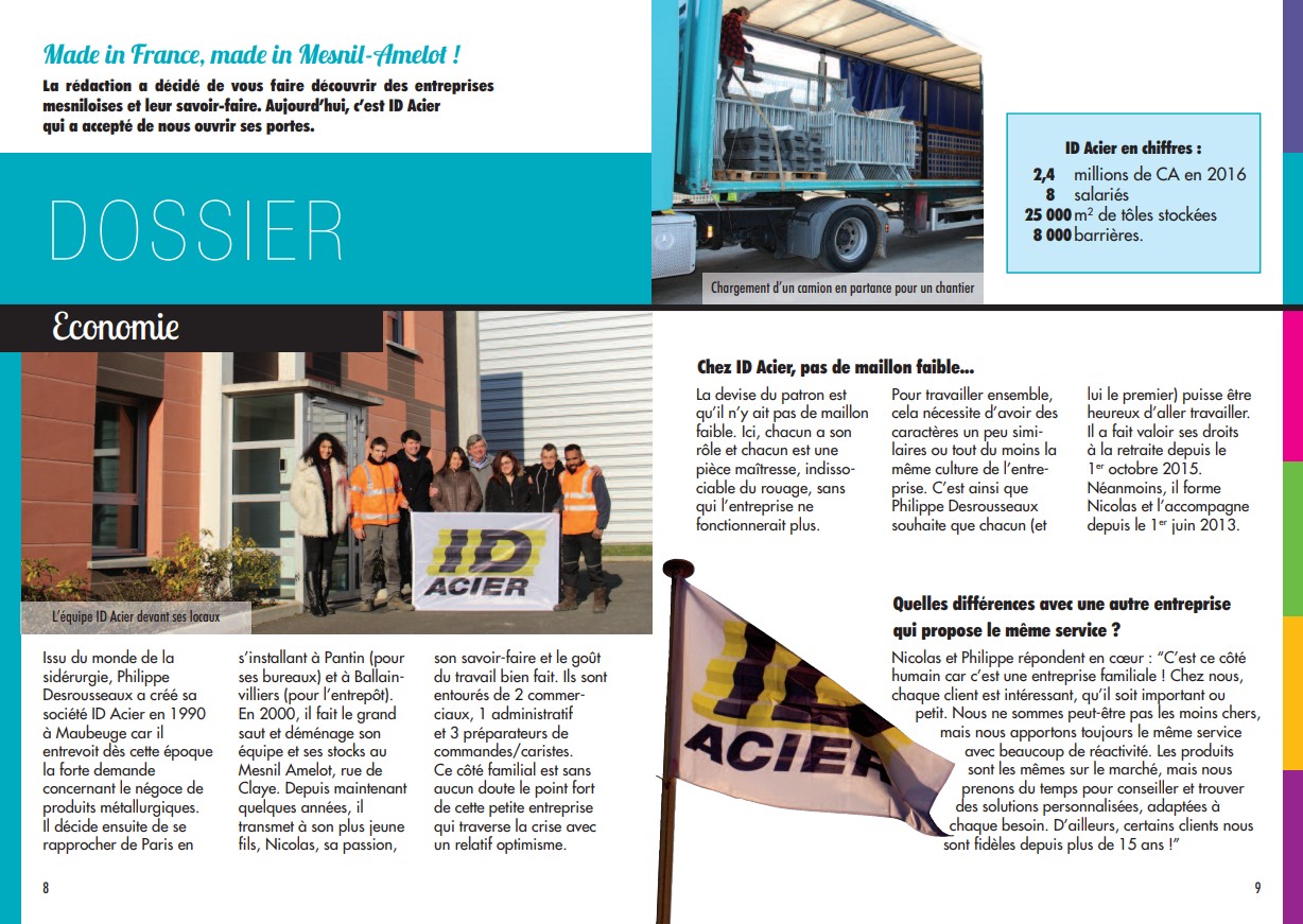 Bulletin municipal Le Mesnilois article sur ID Acier